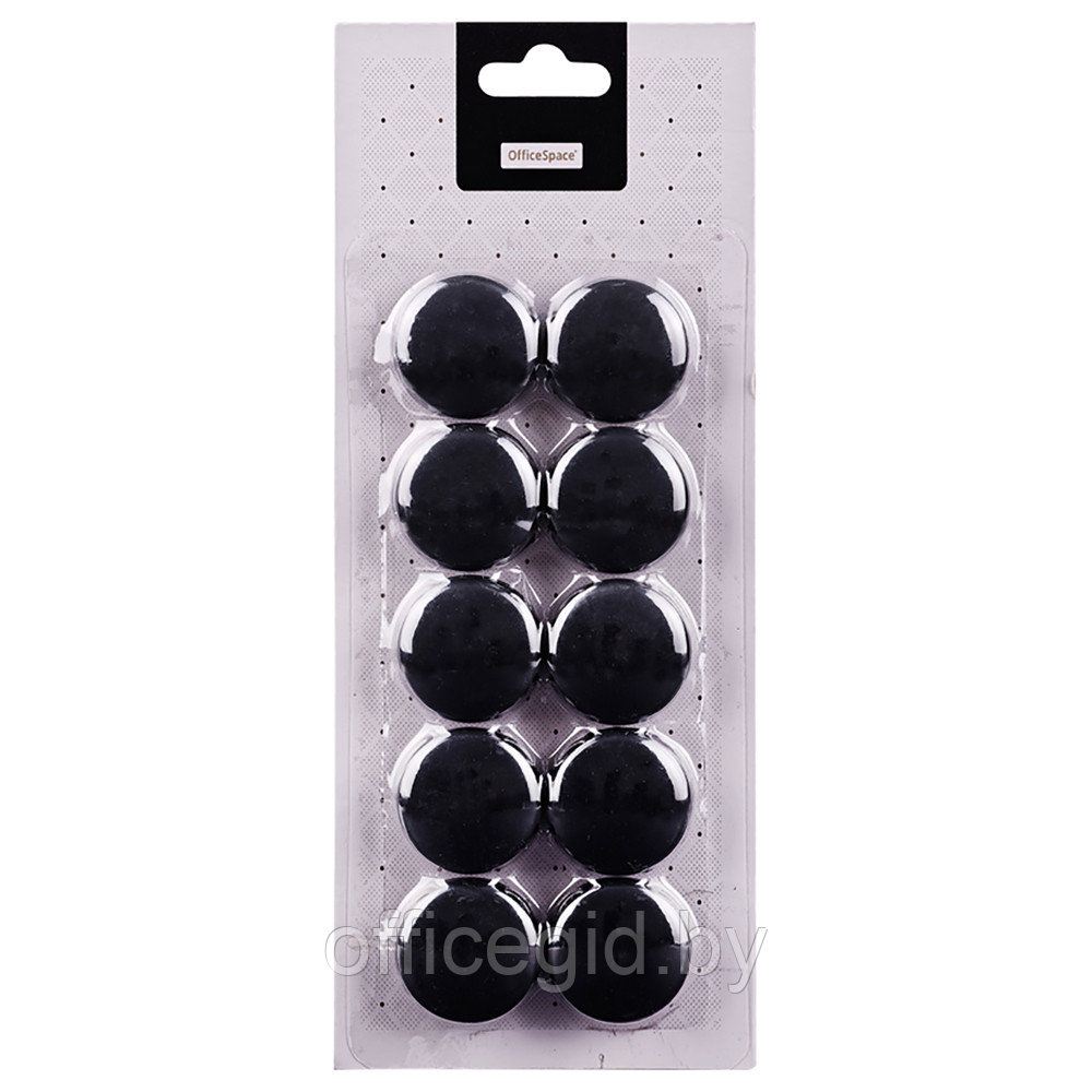 Кнопки магнитные "OfficeSpace", 30 мм, 10 шт., черный