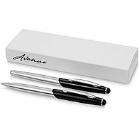 Набор "Geneva": ручка шариковая автоматическая и роллер, серебристый, черный