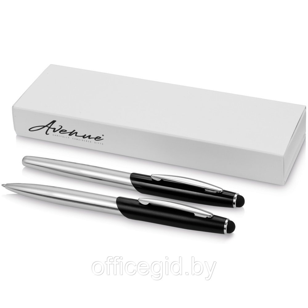 Набор "Geneva": ручка шариковая автоматическая и роллер, серебристый, черный - фото 1 - id-p188888407