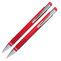 Набор "Онтарио": ручка шариковая автоматическая и карандаш автоматический, красный, серебристый
