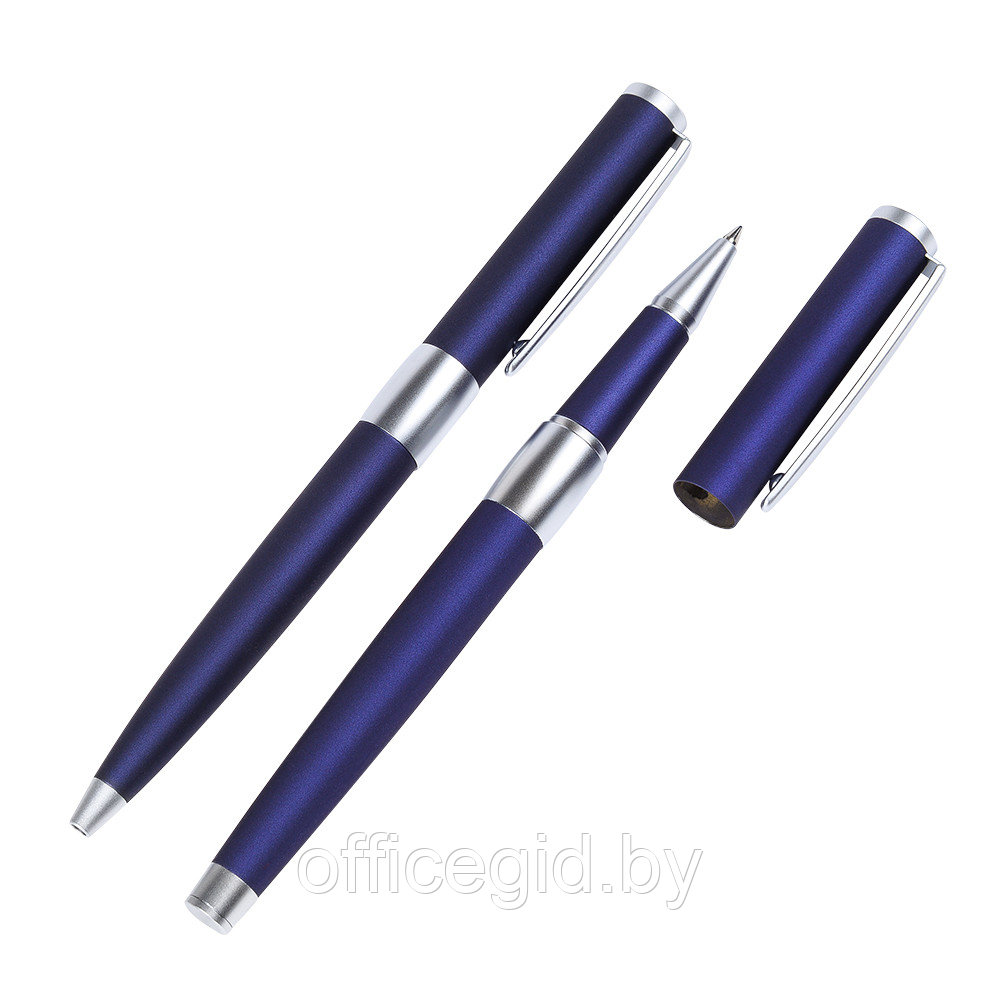 Набор ручек "Senator Image Chrome": ручка шариковая автоматическая и роллер, темно-синий, серебристый - фото 2 - id-p188888431