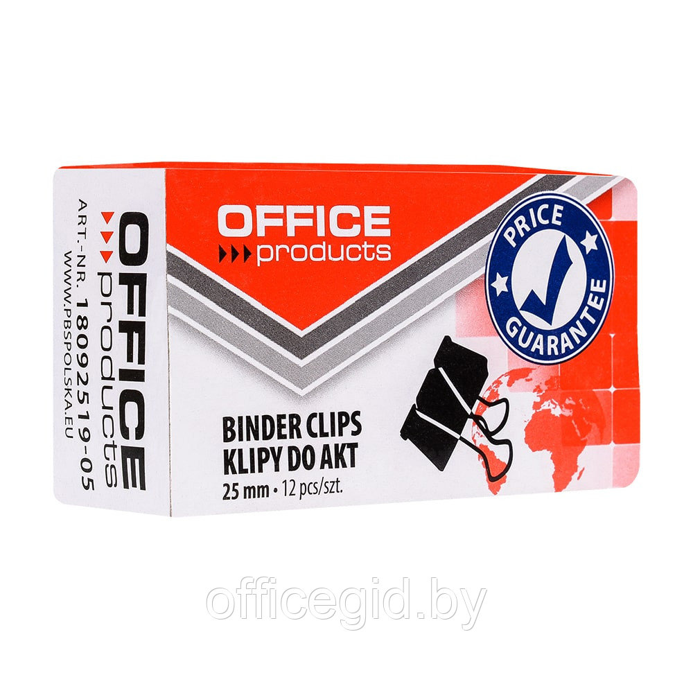 Зажим для бумаги "Office Products", 25 мм, 12 шт, черный - фото 1 - id-p188889420