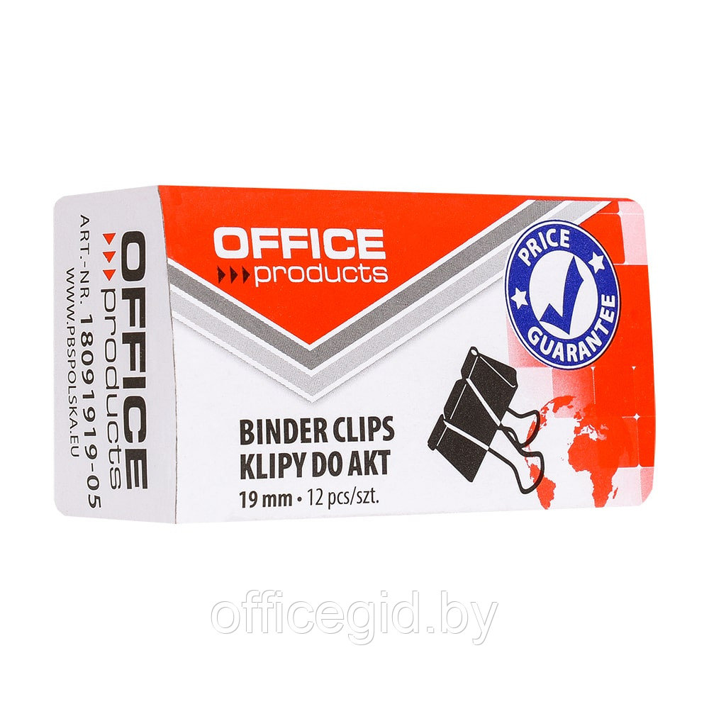 Зажим для бумаги "Office Products", 19 мм, 12 шт, черный - фото 1 - id-p188889421