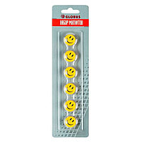 Кнопки магнитные "Смайлики", 20 мм, 6 шт, желтый