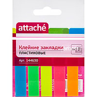 Закладки пластиковые "Attache", 12x45 мм, 5 цветаx20 шт, ассорти неон