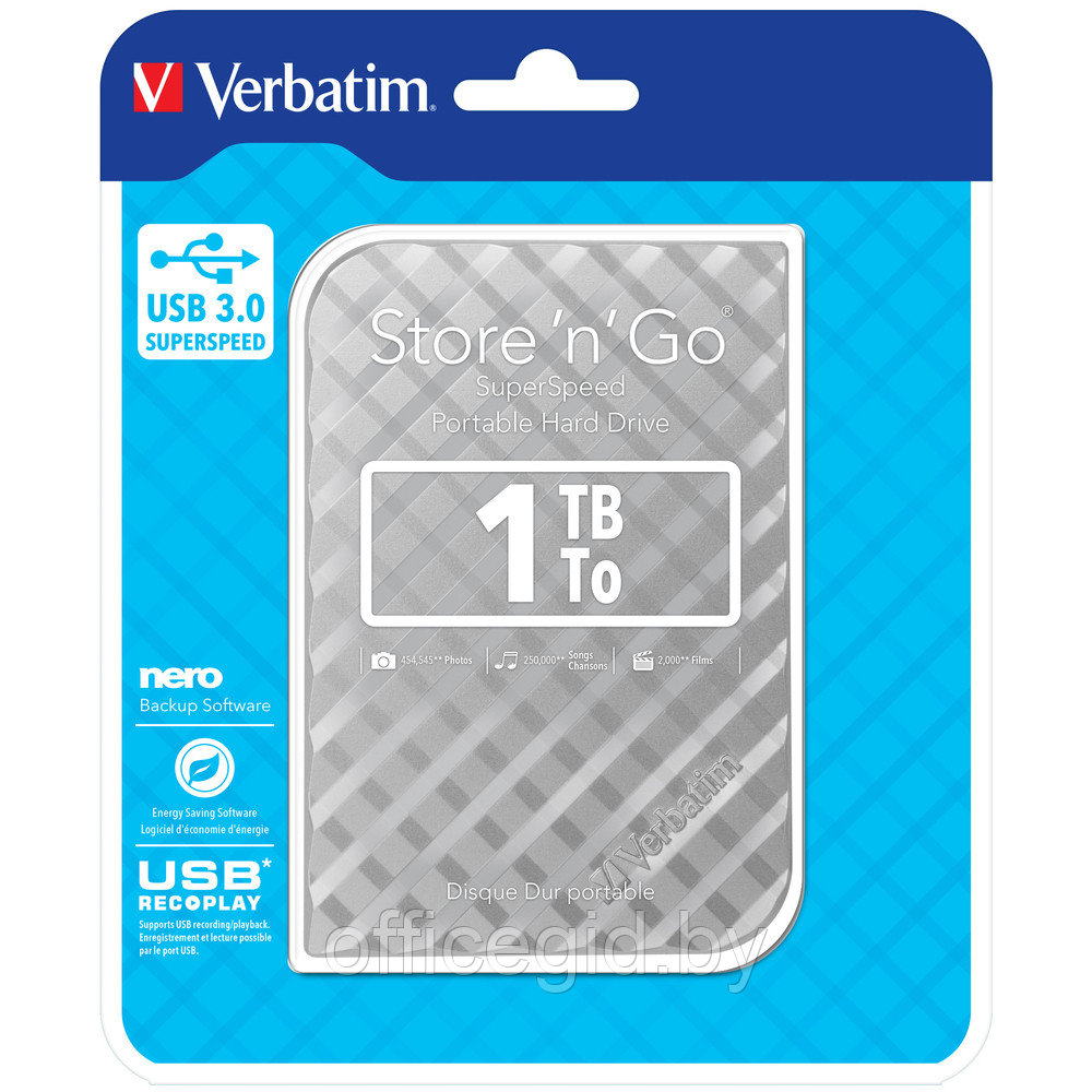 Внешний жесткий диск Verbatim "Store 'n' Go GEN2", 1 tb, usb 3.0, серебристый - фото 2 - id-p188887719