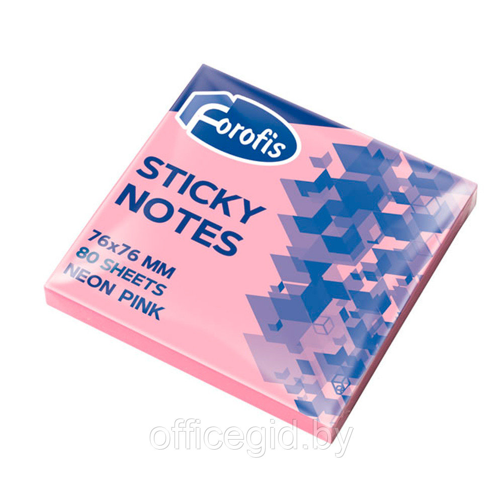 Бумага для заметок на клейкой основе "Forofis", 76x76 мм, 80 листов, розовый неон