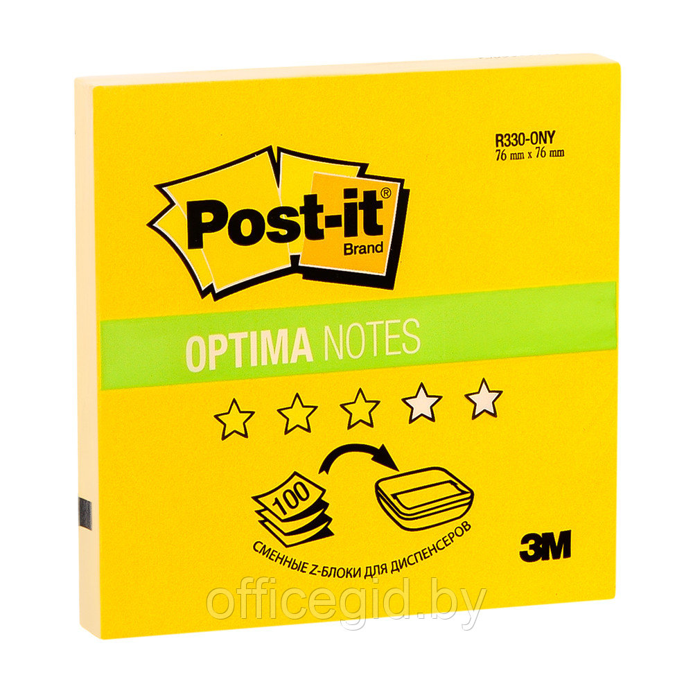 Бумага для заметок на клейкой основе "Post-it Optima" Z-образные, 76x76 мм, 100 листов, желтый неон - фото 1 - id-p188891292