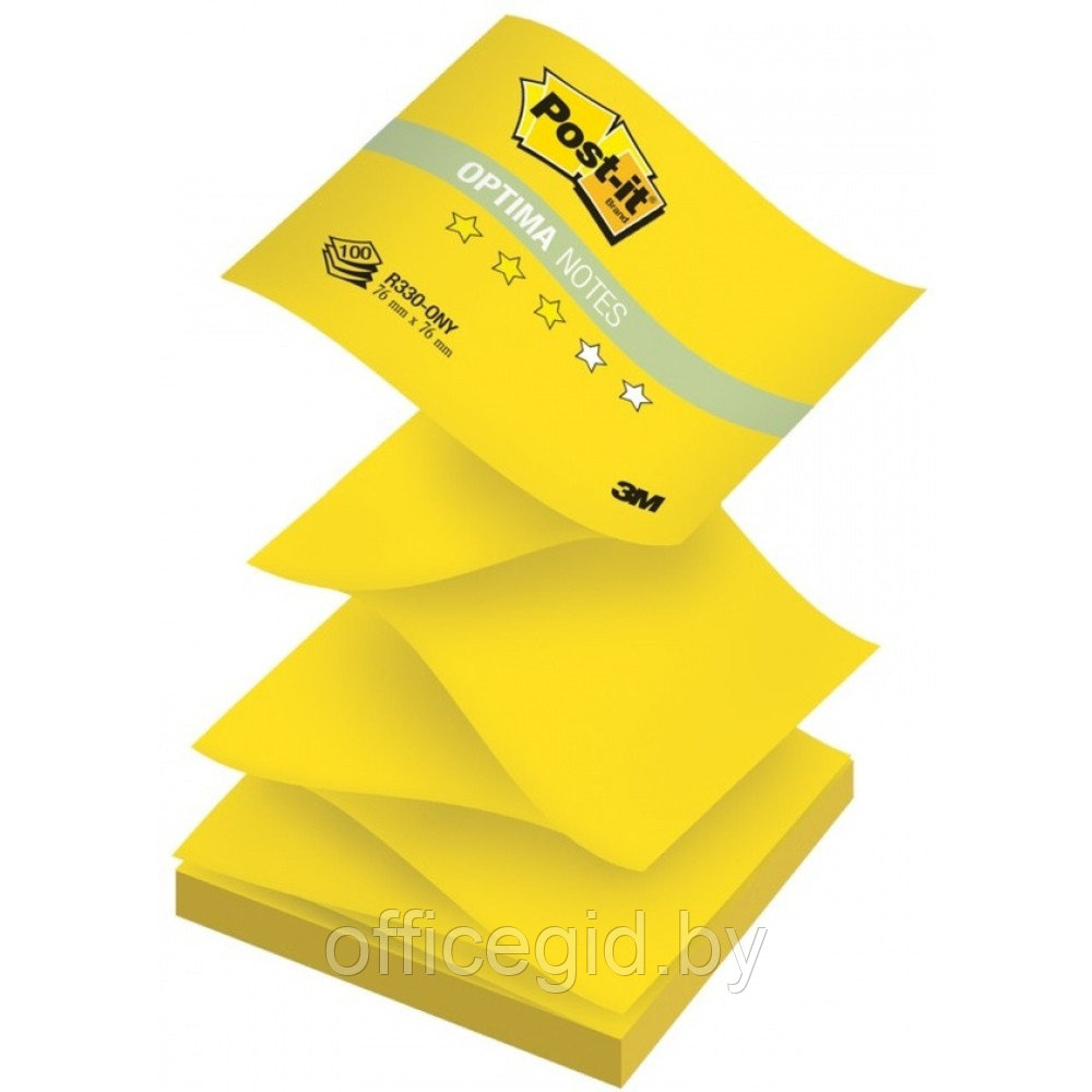 Бумага для заметок на клейкой основе "Post-it Optima" Z-образные, 76x76 мм, 100 листов, желтый неон - фото 2 - id-p188891292