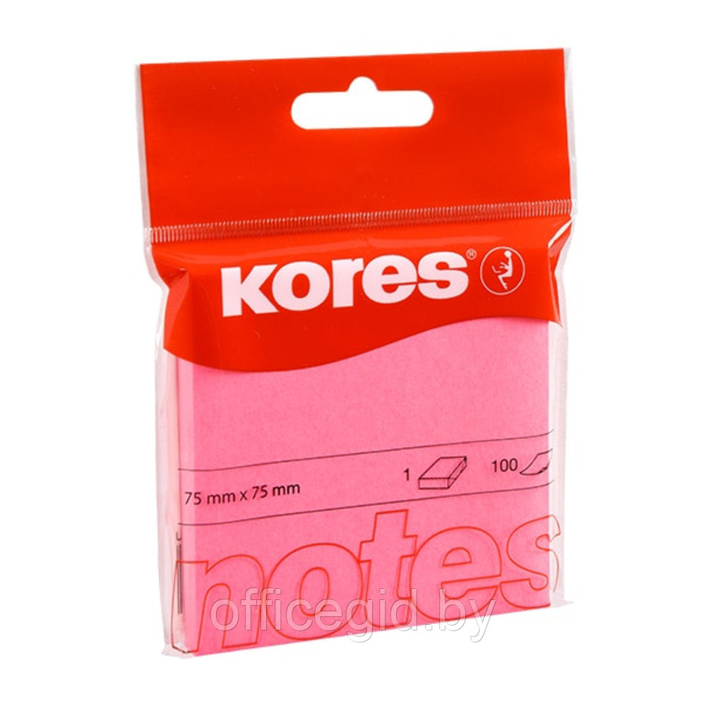 Бумага для записей на клейкой основе "Kores", 75x75 мм, 100 листов, розовый неон - фото 1 - id-p188891324
