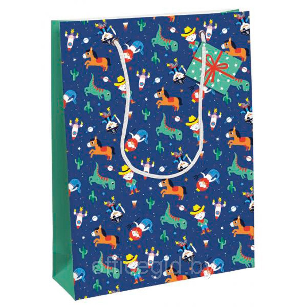 Пакет бумажный подарочный "HDME BOY", 26.5x14x33 см, разноцветный