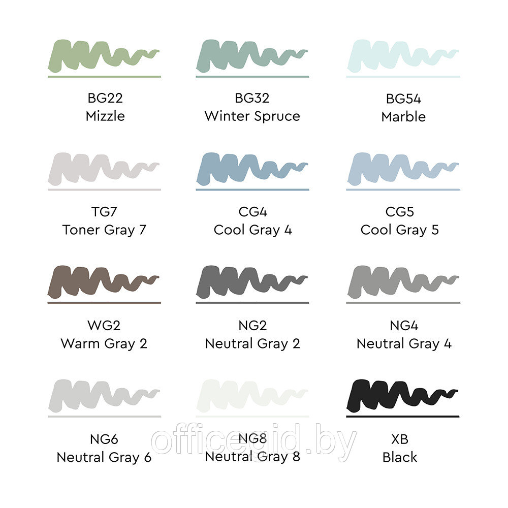Набор маркеров перманентных двусторонних "Sketchmarker BRUSH Gray Set", 12 шт. - фото 4 - id-p188884614