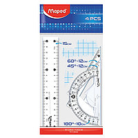 Набор чертежный "Maped": линейка 15 см, треугольник 45 и 60 гр, транспортир 180 гр, прозрачный