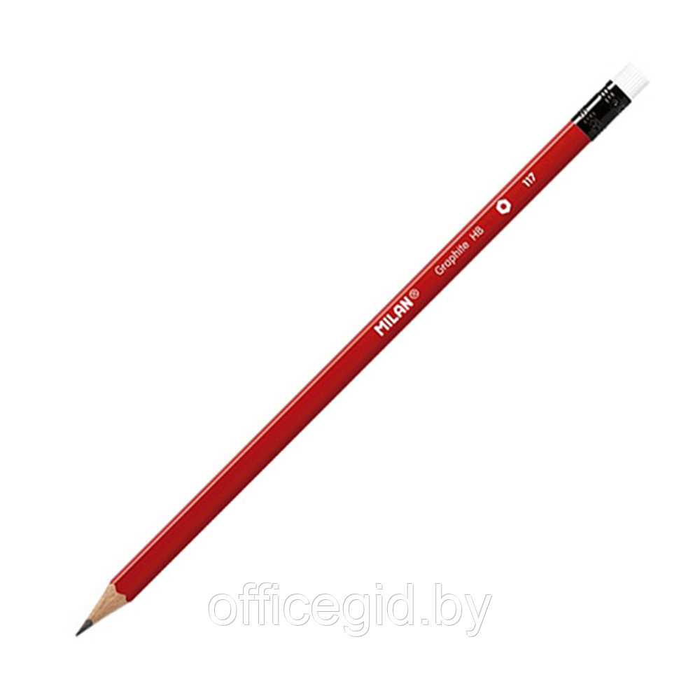 Карандаш простой "Milan Maxi", HB, с ластиком, красный - фото 1 - id-p188888613