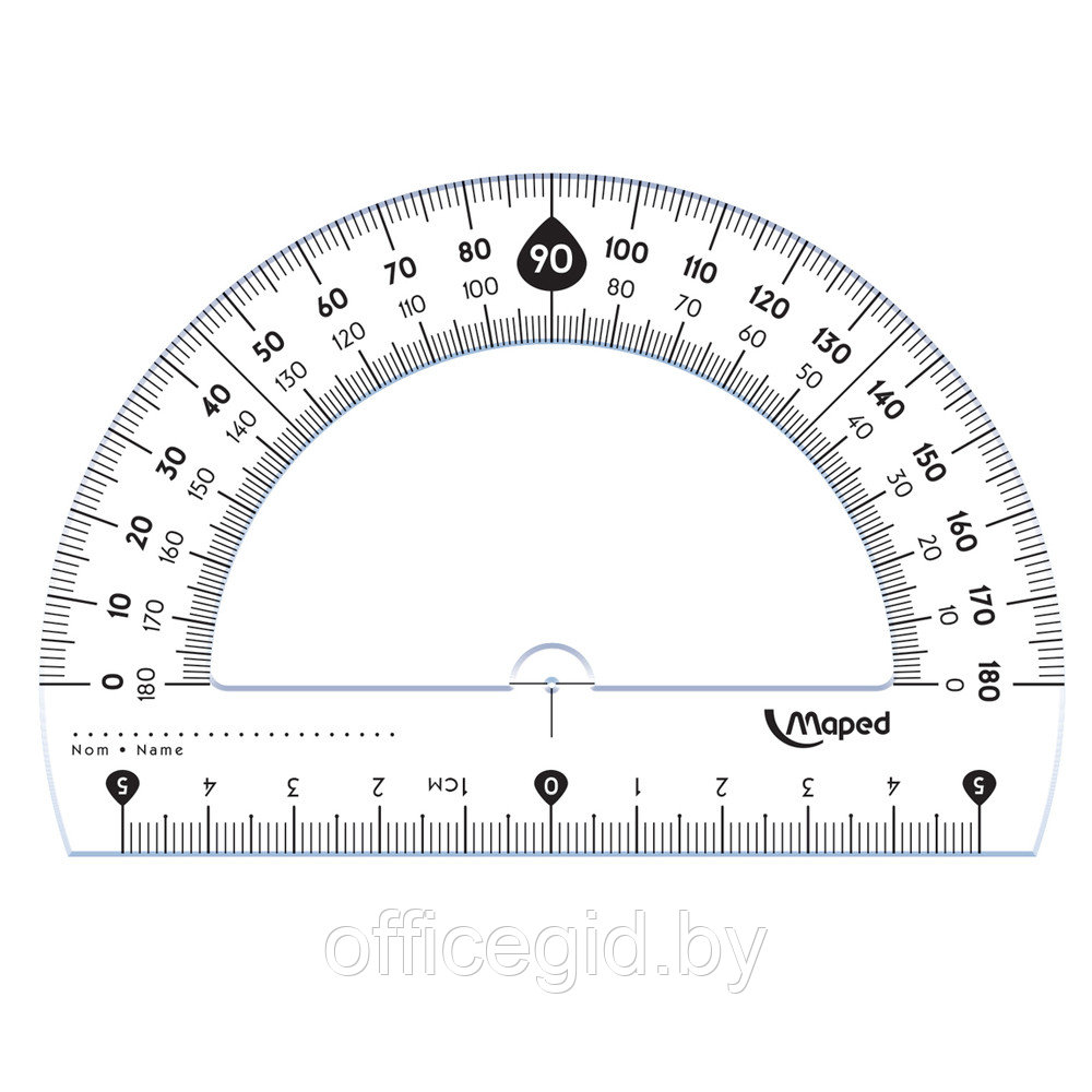 Транспортир 180°, 10 см, прозрачный