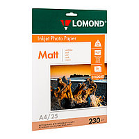 Фотобумага матовая для струйной фотопечати "Lomond", A4, 25 листов, 230 г/м2