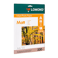 Фотобумага матовая для струйной фотопечати "Lomond", A4, 25 листов, 220 г/м2