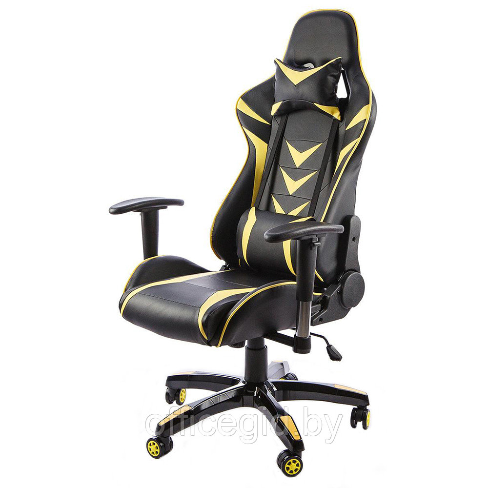 Кресло игровое Calviano "MUSTANG", экокожа, желтый, черный - фото 1 - id-p188893243