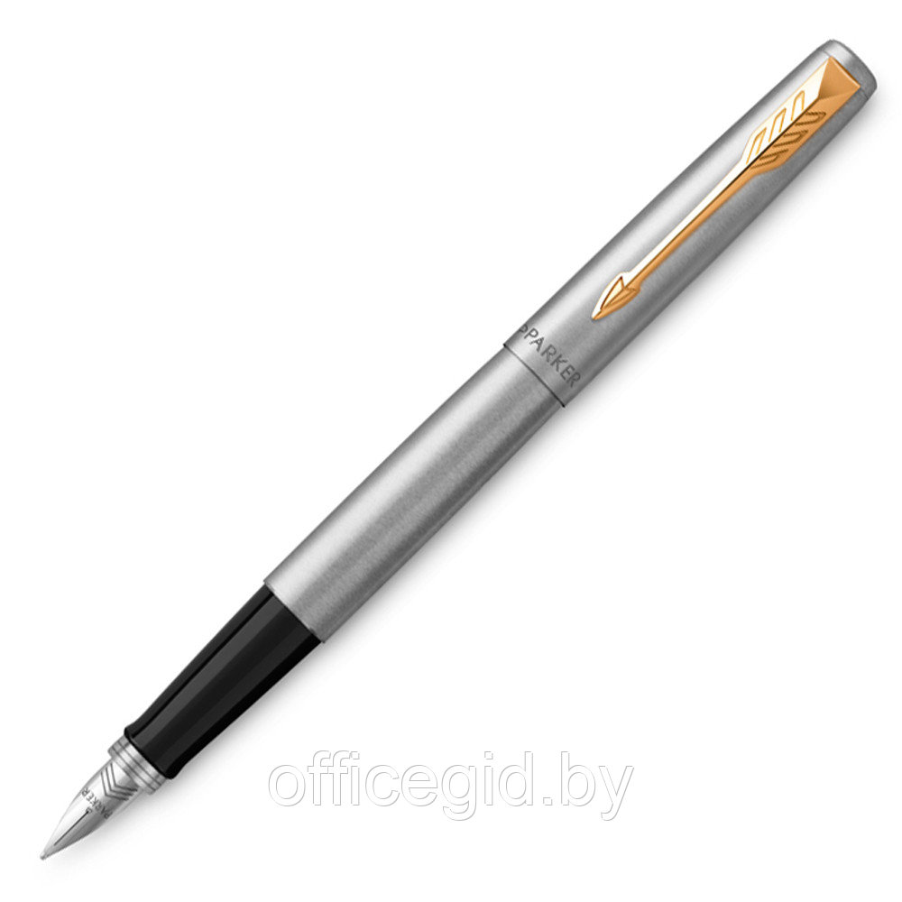 Ручка перьевая "Parker Jotter Stainless Steel CT", F, серебристый, золотистый, патрон синий