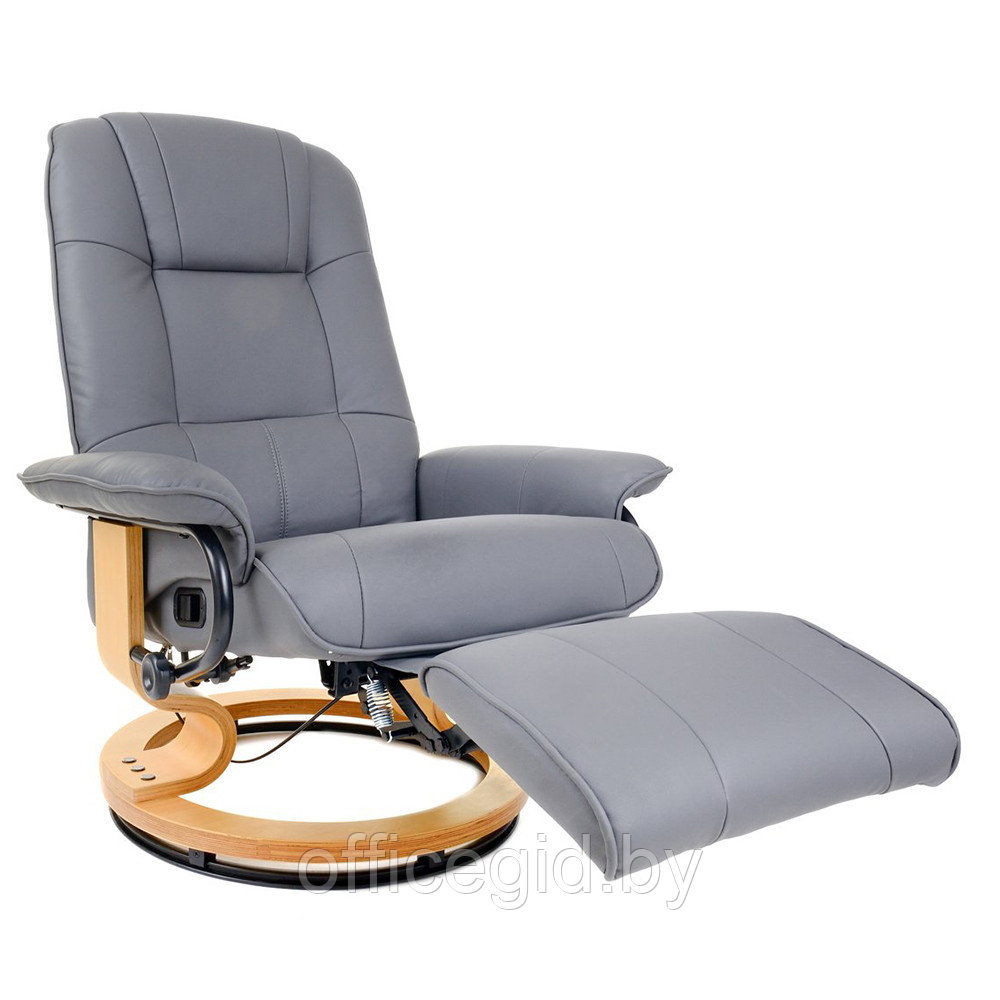 Кресло для руководителя "Calviano 2158" вибромассажное с подъемным пуфом и подогревом, экокожа, серый - фото 4 - id-p188893246