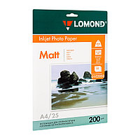 Фотобумага матовая для струйной фотопечати "Lomond", A4, 25 листов, 200 г/м2