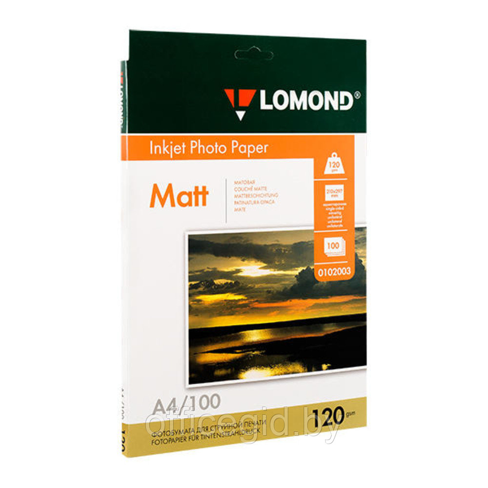 Фотобумага матовая для струйной фотопечати "Lomond", A4, 100 листов, 120 г/м2