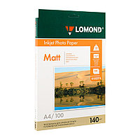 Фотобумага матовая для струйной фотопечати "Lomond", A4, 100 листов, 140 г/м2