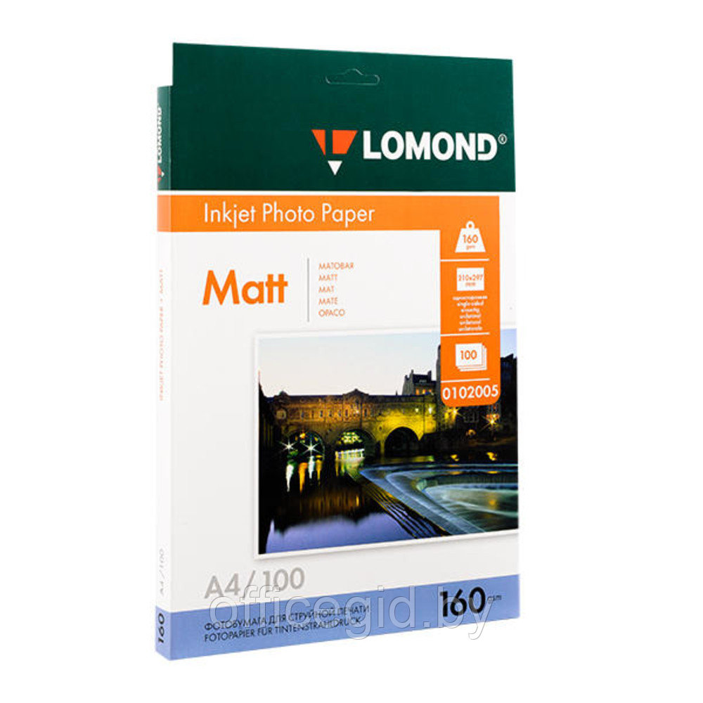 Фотобумага матовая для струйной фотопечати "Lomond", A4, 100 листов, 160 г/м2 - фото 1 - id-p188891451