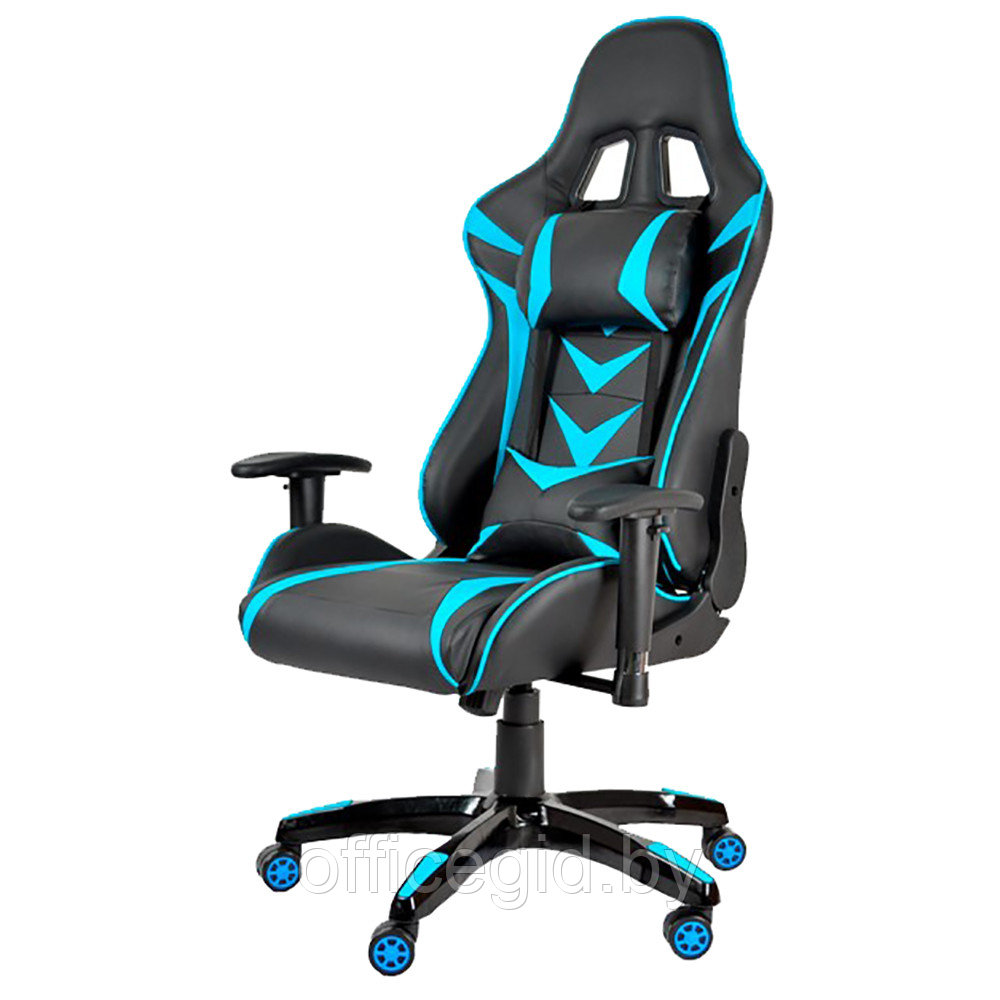Кресло игровое Calviano "MUSTANG", экокожа, голубой, черный - фото 1 - id-p188893262