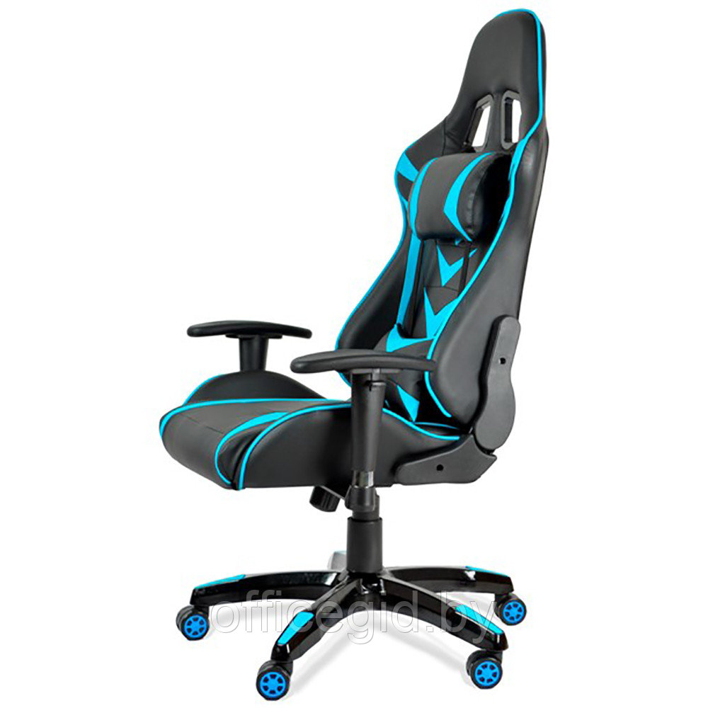Кресло игровое Calviano "MUSTANG", экокожа, голубой, черный - фото 3 - id-p188893262