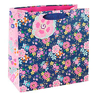 Пакет бумажный подарочный "Navy floral", 25.3x12.5x25.3 см, разноцветный