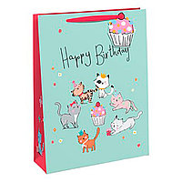 Пакет бумажный подарочный "KITTEN PARTY GIRL", 21.5x10.2x25.3 см, разноцветный