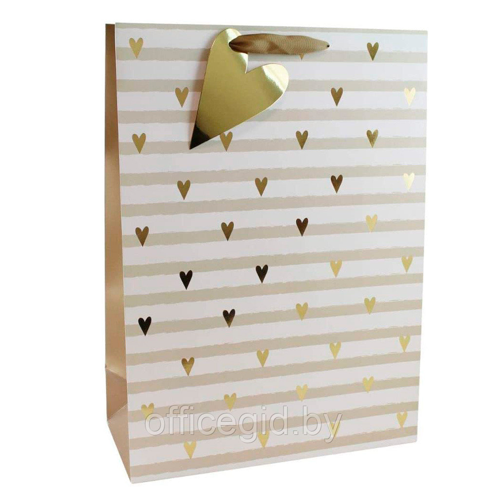 Пакет бумажный подарочный "Stripe&hearts", 33x15x45.5 см, разноцветный - фото 1 - id-p188890598
