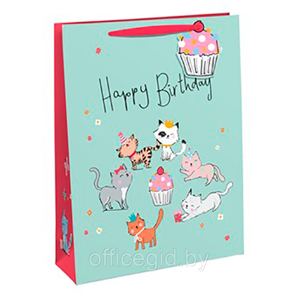 Пакет бумажный подарочный "KITTEN PARTY GIRL", 26.5x14x33 см, разноцветный