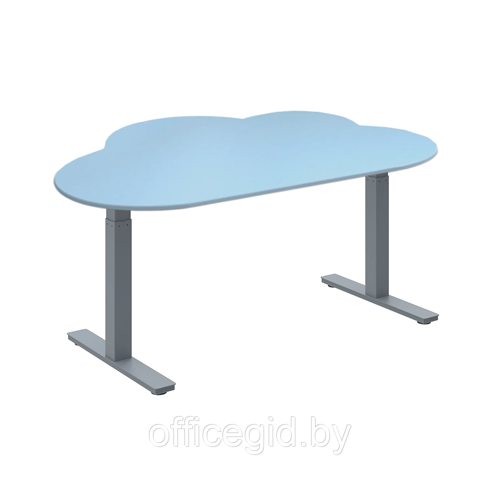 Стол с электроприводом двухмоторный "WellDesk", ДСП 28 мм, столешница в форме облака, голубой - фото 1 - id-p188892436