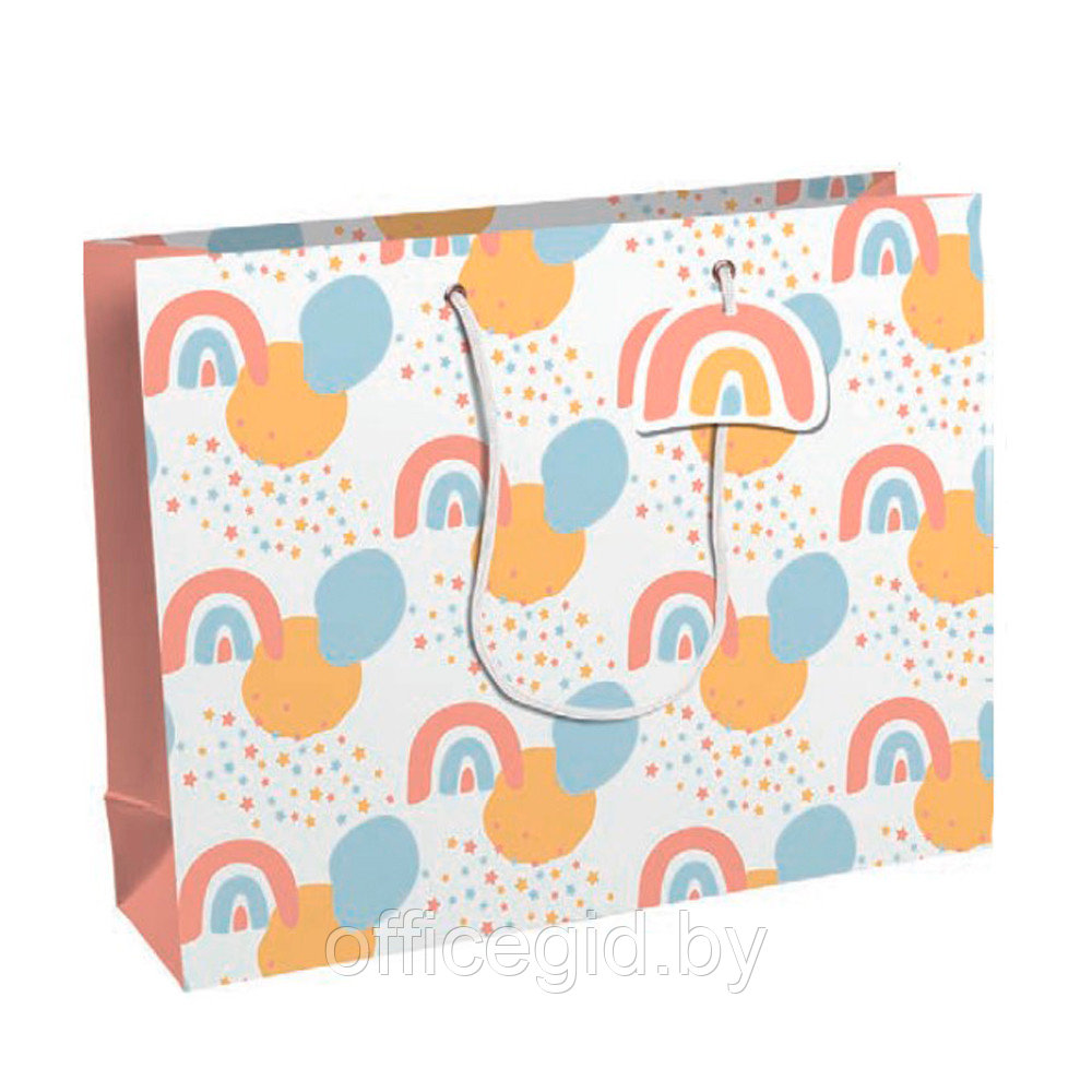 Пакет бумажный подарочный "Welcome", 37.3x11.8x27.5 см, разноцветный - фото 1 - id-p188890613