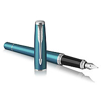 Ручка перьевая "Parker Urban Vibrant Blue CT", F, изумрудный, серебристый, патрон синий