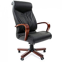 Кресло для руководителя "Chairman 420 WD", кожа, металл, дерево, черный