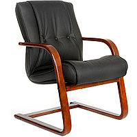 Кресло для посетителей "Chairman 653V", кожа, дерево, черный