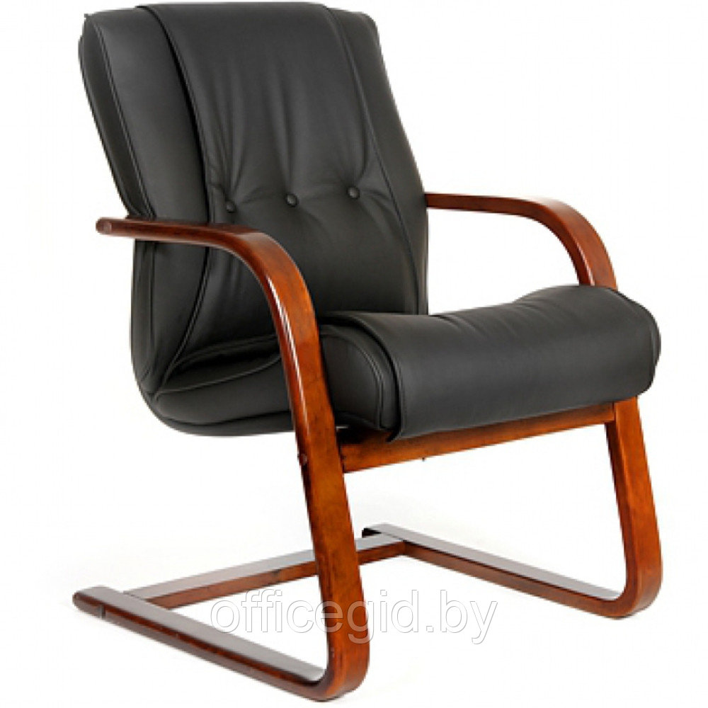 Кресло для посетителей "Chairman 653V", кожа, дерево, черный - фото 1 - id-p188893490