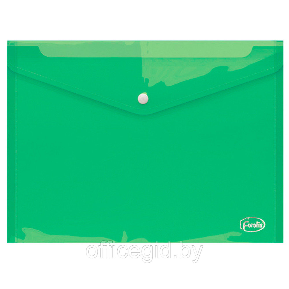 Папка-конверт на кнопке "Forofis", А4, прозрачный, зеленый