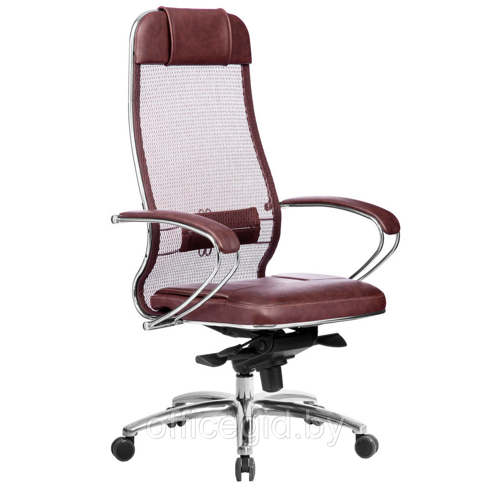 Кресло для руководителя METTA "SAMURAI SL-1.04" кожа, металл, бордовый - фото 1 - id-p188893551
