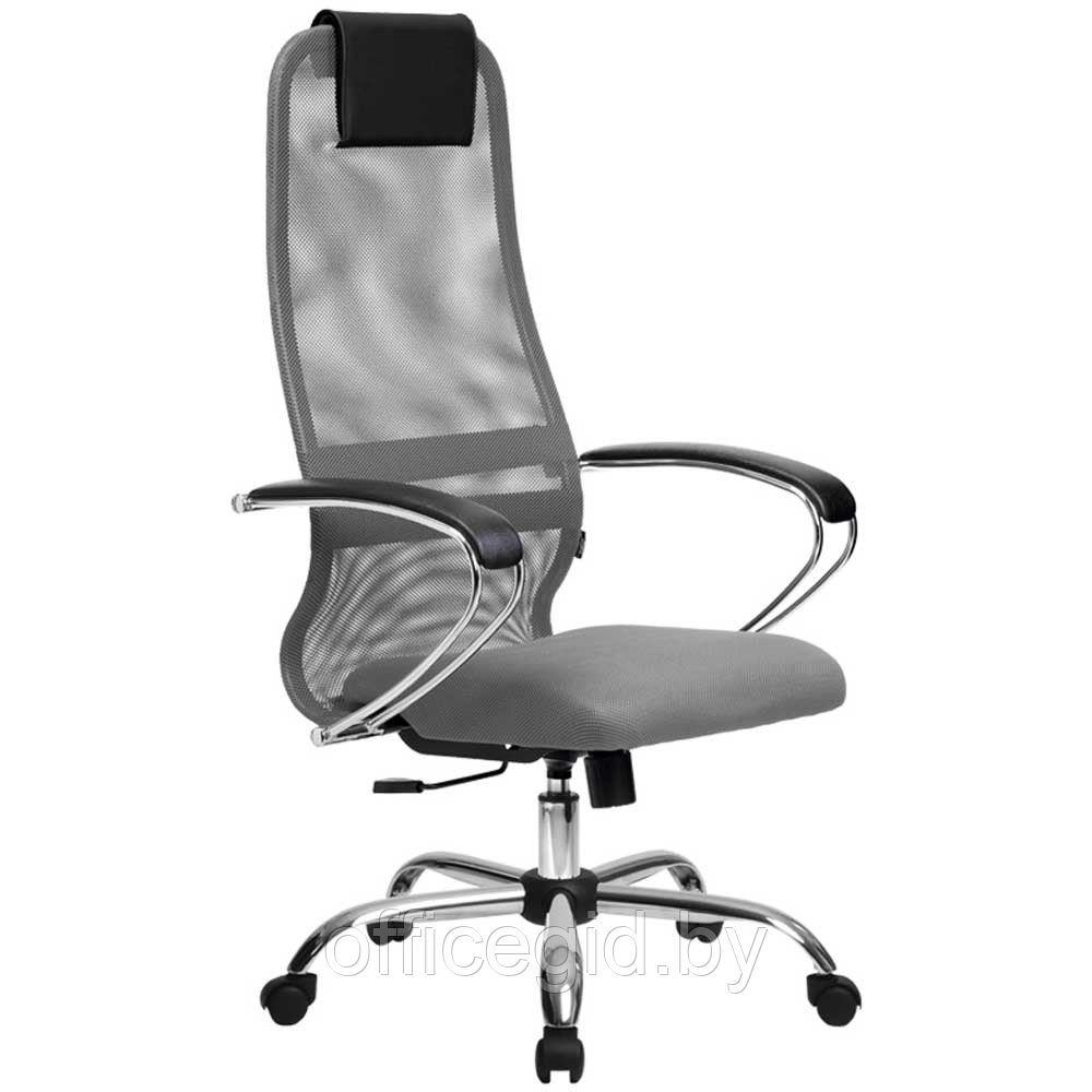 Кресло для руководителя "METTA BK-8 CH" ткань, хром, светло-серый - фото 1 - id-p188893560