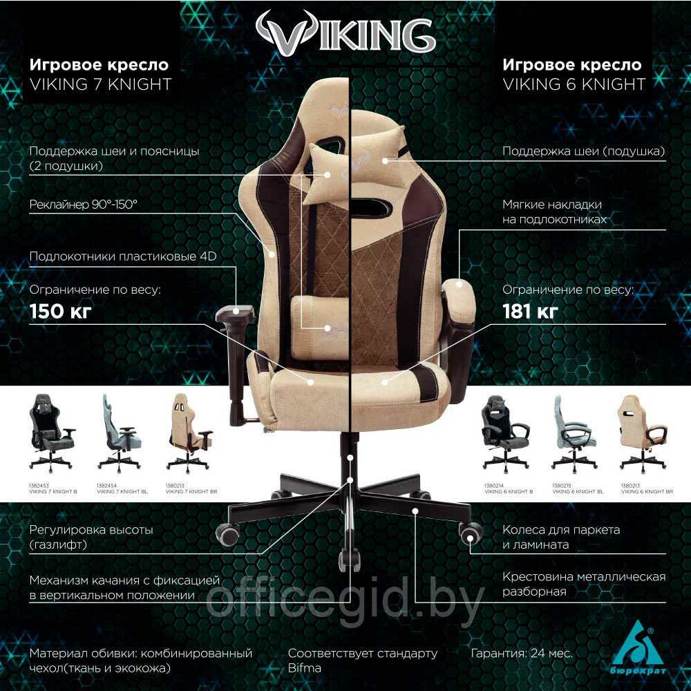 Кресло игровое Бюрократ "VIKING 7 KNIGHT", металл, ткань, черный - фото 6 - id-p188893590