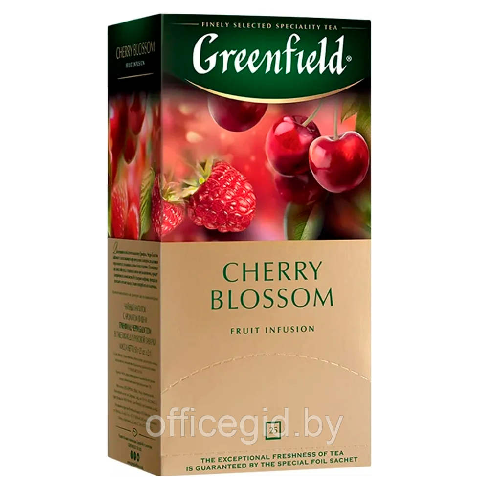 Чайный напиток "Greenfield Cherry Blossom", 25 пакетиковx1.5 г, с ароматом малины и вишни - фото 1 - id-p188891796