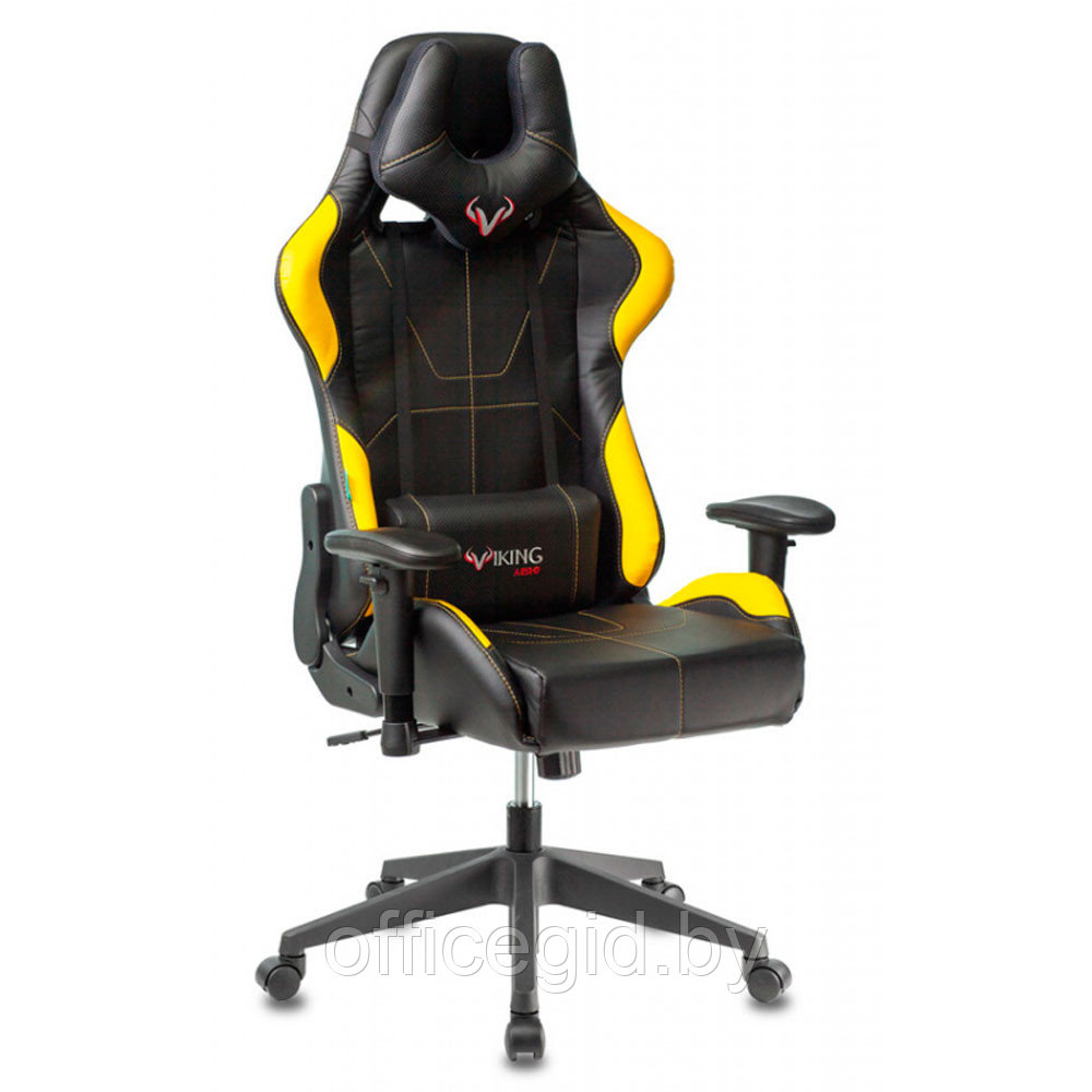 Кресло игровое Бюрократ "Zombie VIKING 5 AERO", экокожа, пластик, черный, желтый - фото 1 - id-p188893619