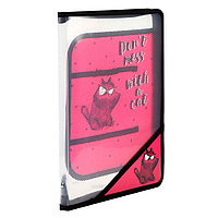 Папка для труда "Крэйзи кот", А4, на молнии, розовый, черный