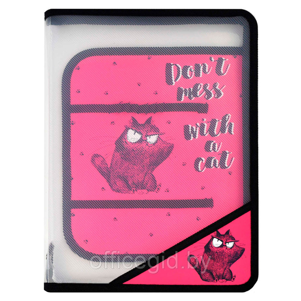 Папка для труда "Крэйзи кот", А4, на молнии, розовый, черный - фото 2 - id-p188886272