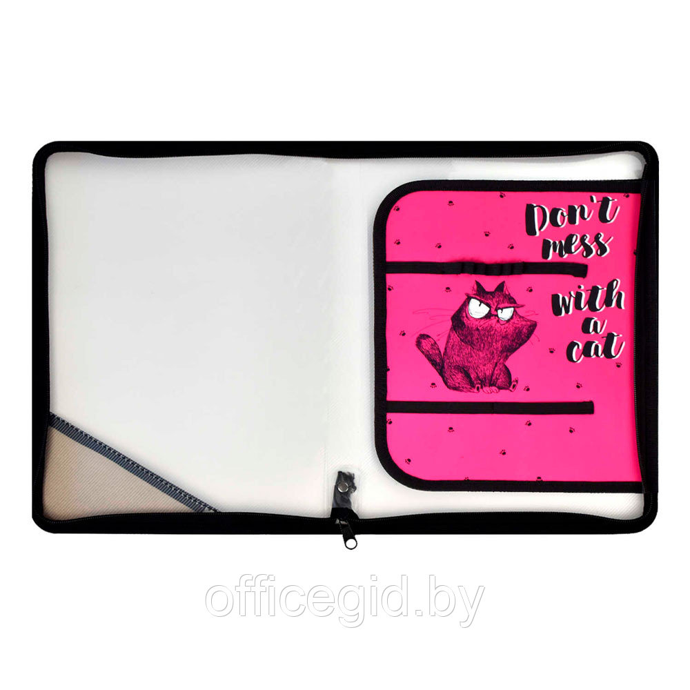 Папка для труда "Крэйзи кот", А4, на молнии, розовый, черный - фото 4 - id-p188886272