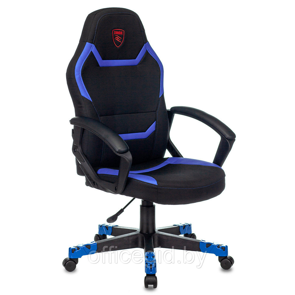 Кресло игровое Бюрократ "Zombie 10", текстиль/эко.кожа, пластик, черный, синий - фото 1 - id-p188893645